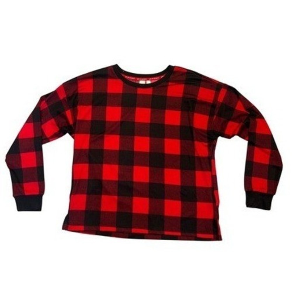 Joyspun Women Red Black Buffalo Plaid Pajama Top Long Sleeve Size M 8-10